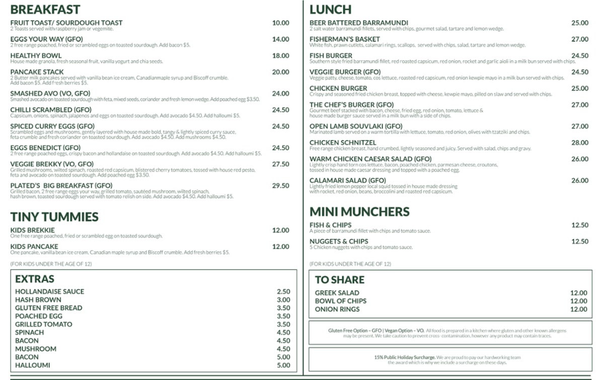 Menu - Plated Cafe | Restaurant | Bar photo 1