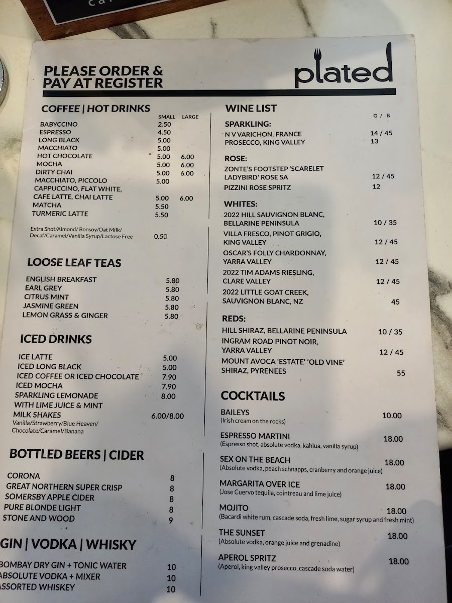 Menu - Plated Cafe | Restaurant | Bar photo 5